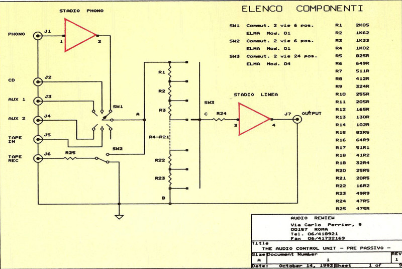 Figura 2 - Schema elettrico semplificato del preamplificatore passivo.